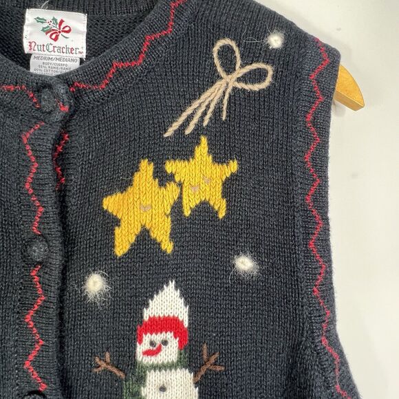 Nutcracker Womens Christmas Navy Blue Button Vest Sz M Snowman Angel Gingerbread - Picture 6 of 10